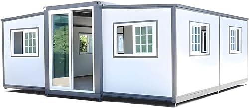 Prefabricated Tiny Home, Mobile Prefab House with Lockable Door and Window, Outdoor Storage Shed with Restroom & Cabinet, Perfect for Hotel, Kiosk,Movable House, Booth(19 x 20FT